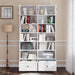 85.5" Tall Display Cabinet with Drawer, 7 Tier White Bookcase with Open Shelves and Glass Door, 23.8" Wide Curio Storage Cabinet for Living Room, Home Office, Study (2-Pack)