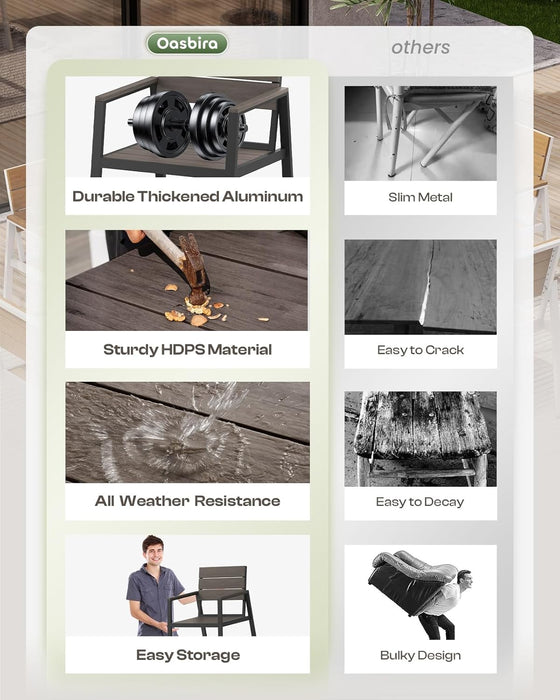 Outdoor Patio Dining Table Sets 7-Piece Aluminum and HDPS All-Weather Table and Chairs with Umbrella Hole, Patio Modern Furniture Sets for Garden, Backyard, Lawn, and Poolside, Charcoal