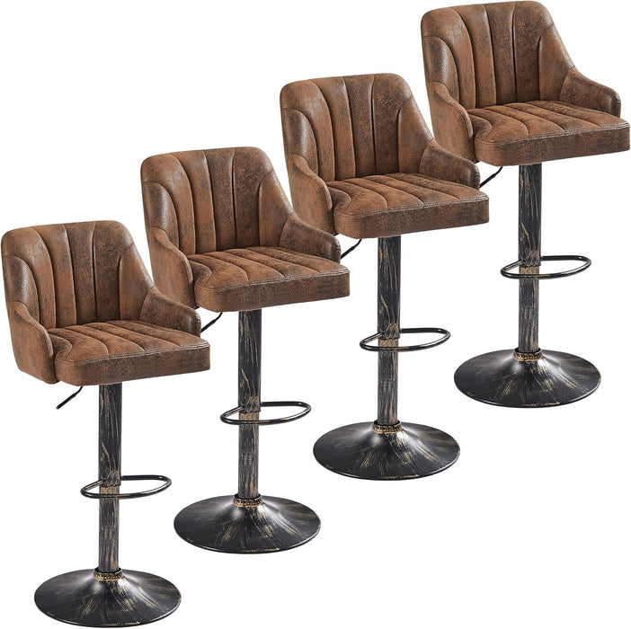 Bar Stools Set of 4, Adjustable Barstools, Counter Height Stools with Back and Arm, Kitchen Island Stools, Swivel PU Chairs for Pub, Dining Room, Industrial Style, Dark Brown