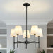 Dining Room Chandeliers Light - 5-Light 25.6 Inch Black Modern Chandeliers Light Fixtures with White Fabric Shade, Height Adjustable Pendant Island Lights for Entryway Farmhouse