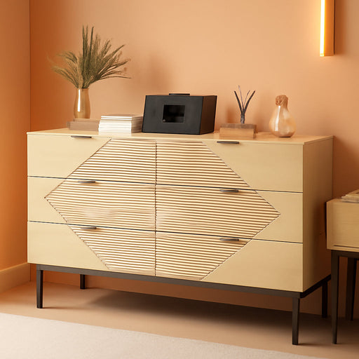 Espresso 6 Drawer Dresser With FarmhouseStyle Wood