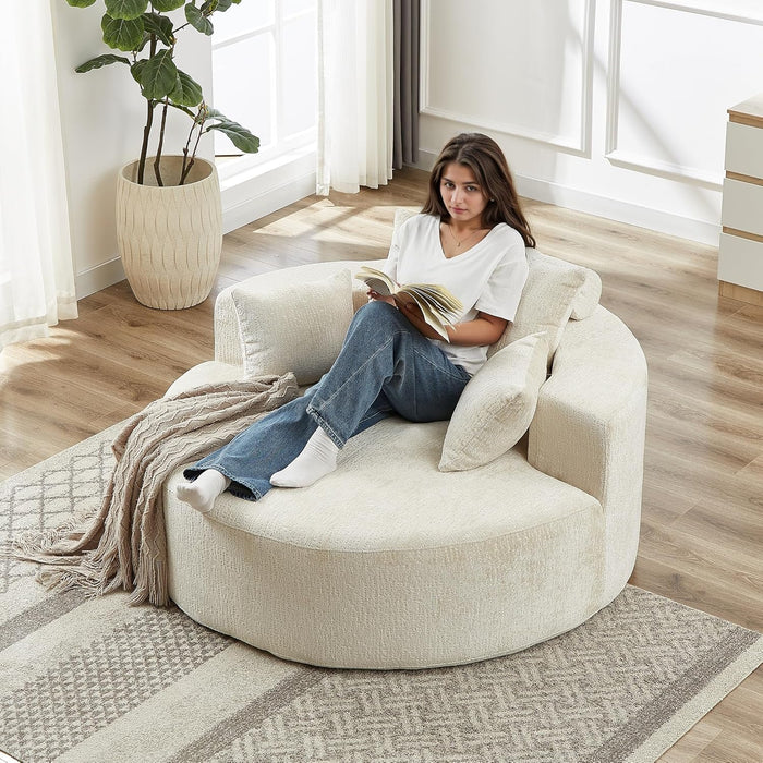 55 Inch Beige Chenille Accent Armchair Upholstered