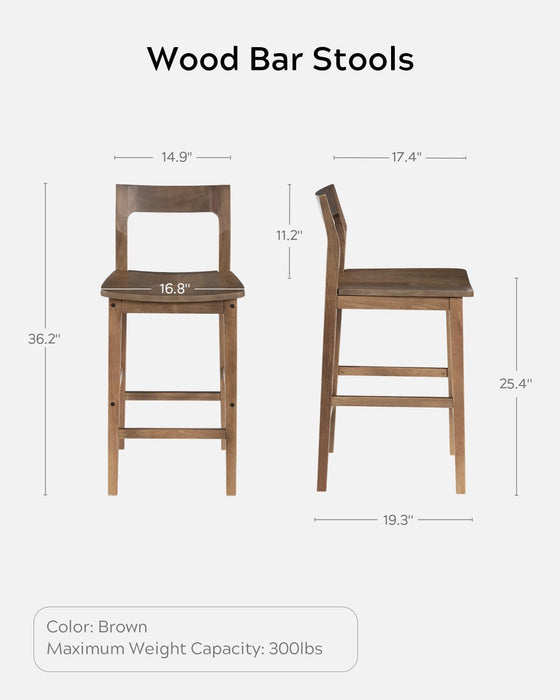 Basics Bar Stools Set of 4, Farmhouse 25” Counter Height Stools with Solid Wood Legs & Back, Mid Century Modern Barstools for Kitchen Island, Dining Room, Brown