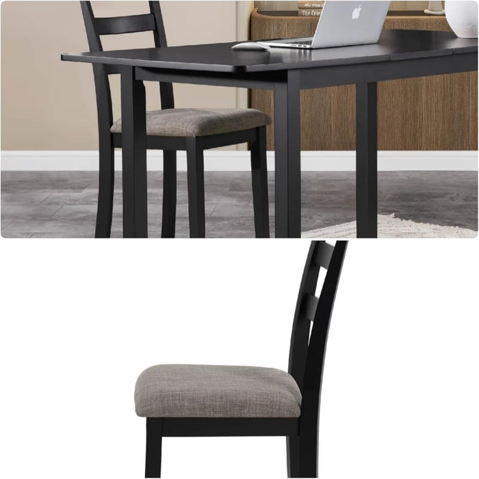 Dining Chairs Set of 2, Wooden Upholstered Kitchen Chairs with Solid Wood Legs & High Ladder Back, 275Lbs Capacity, Comfortable Farmhouse Style Kitchen Accent Chairs for Dining Room, Black