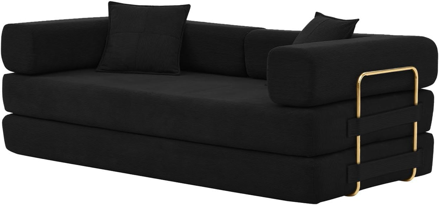 Corduroy 78Inch Multifunctional Convertible Sofa Bed Black
