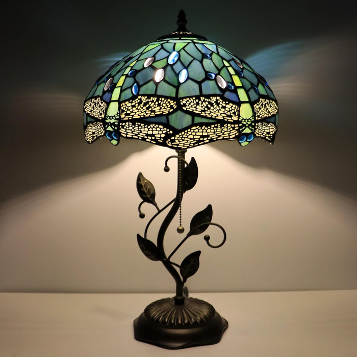 Tiffany Style Sea Blue Dragonfly Stained Glass Table Lamp 19 Inch