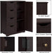 Wooden Bathroom Floor Cabinet, Side Storage Organizer Cabinet with 4 Drawers and 1 Cupboard, Freestanding Entryway Storage Unit Console Table, Home Decor Furniture, Brown