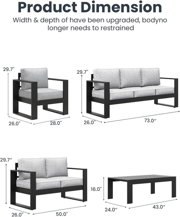 5-Piece Outdoor Aluminum Furniture Set with Coffee Table for Patio, Deck