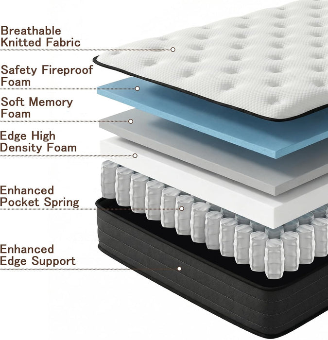 Queen Size Mattress, 12 Inch Hybrid Memory Foam Mattress in a Box, Individual Pocket Springs Mattress for Pressure Relief, Motion Isolation, Certipur-Us