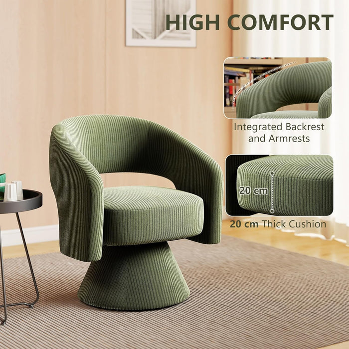 Green Corduroy 360 Degree Swivel Armchair Cushioned