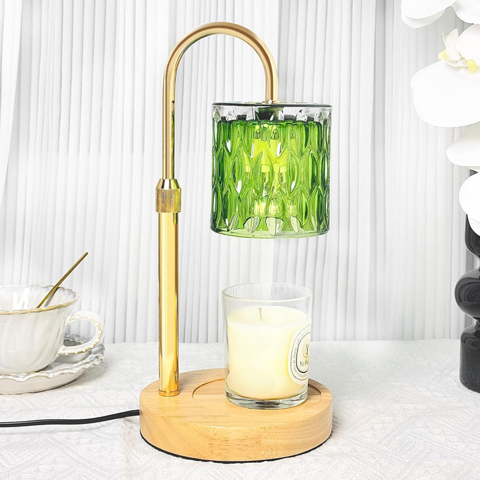 Candle Warmer Lamp with Timer and Dimmable, Electric Wax Melt Warmers Height Adjustable with 2 Bulbs, Christmas Gifts for Women Mom House Warming, Modern Home Decor for Scented Jar Candles Green