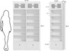 85.5" Tall Display Cabinet with Drawer, 7 Tier White Bookcase with Open Shelves and Glass Door, 23.8" Wide Curio Storage Cabinet for Living Room, Home Office, Study (2-Pack)