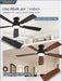52 Inch Ceiling Fans with Lights, Smart Flush Mount Ceiling Fan and Remote APP, Modern Low Profile, 3CCT 20W LED with 6-Speeds Quiet Reversible Motor for Bedroom, Living Room, Kitchen, Black