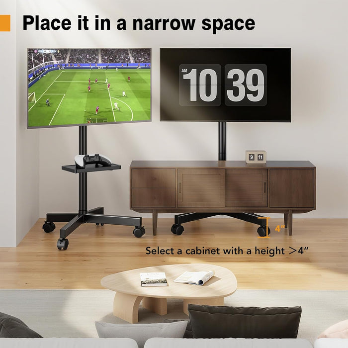 Mobile TV Stand for 23-60 Inch LCD LED Flat/Curved Screen Tvs, TV Cart Holds up to 77Lbs, Rolling TV Stand with Tilt, Height Adjustable, Pole TV Floor Stand with Shelf Max VESA 400X400Mm