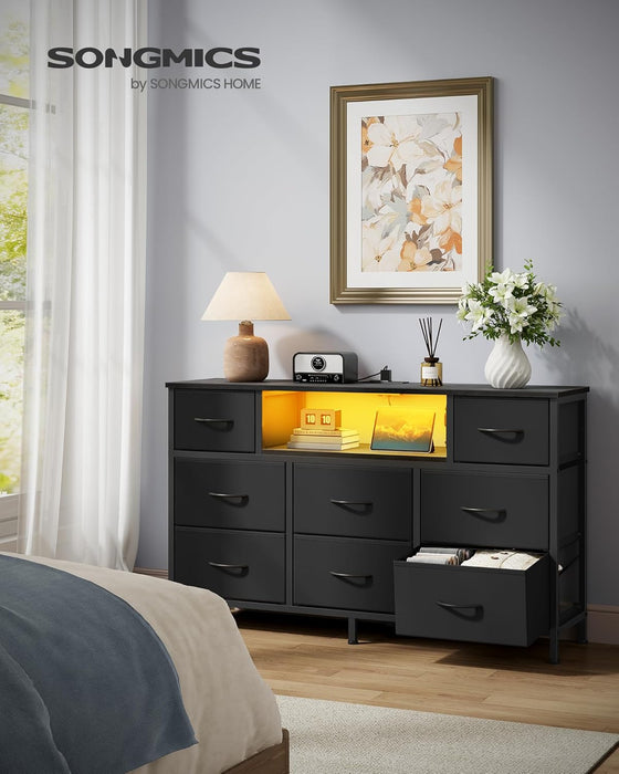 BELLAH Collection - Dresser for Bedroom with Outlets and LED Lights, TV Stand for Tvs up to 55 Inches, Chest of Drawers, 8 Drawers, Steel, Industrial, Modern, Ink Black ULGS433BH02S