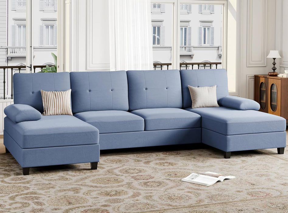 Sectional Sofa Couches for Living Room, U Shaped Sofa Living Room Furniture Sets, 4 Seat U Shaped Sofa Sectional Couch with Chaise, Blue
