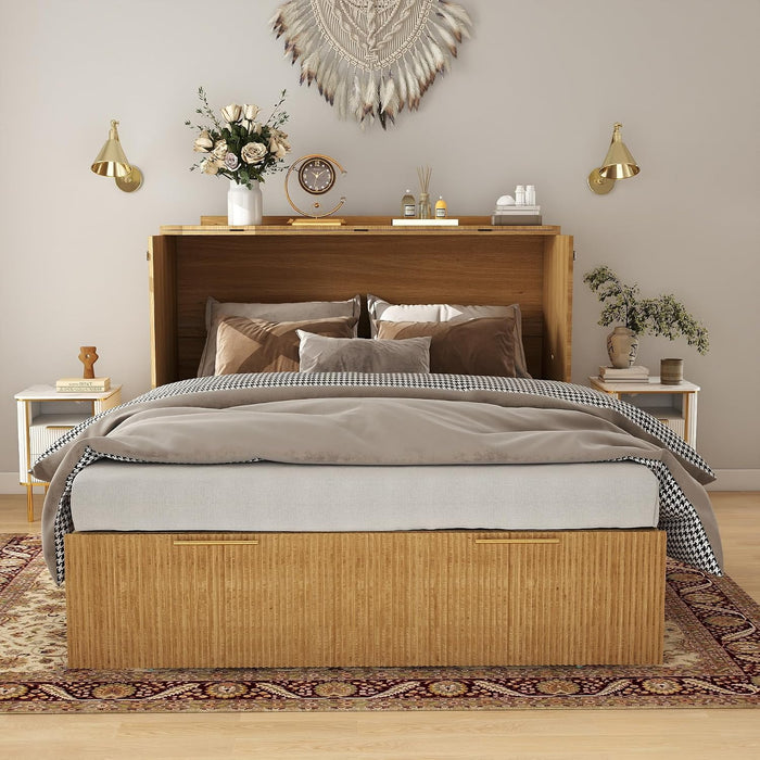 Fullsize Oak MurphyBed Cabinet With Integrated Charging