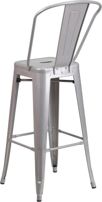 Lily Commercial Grade 4 Pack 30" High Silver Metal Indoor-Outdoor Barstool with Removable Back