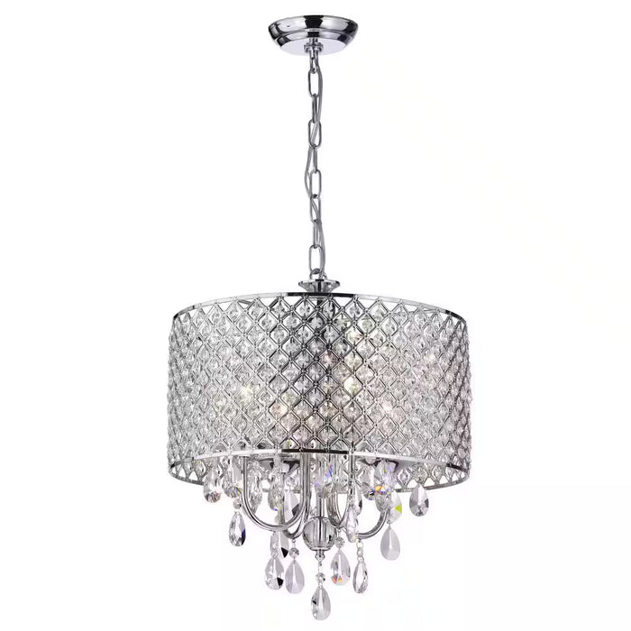 Marya 4-Light Modern Chrome round Chandelier with Beaded Drum Shade /Hanging Clear Glass Crystals