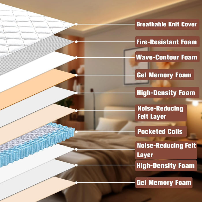 12 Inch Queen Hybird Mattress, Breathable Medium Firm White Queen Mattress