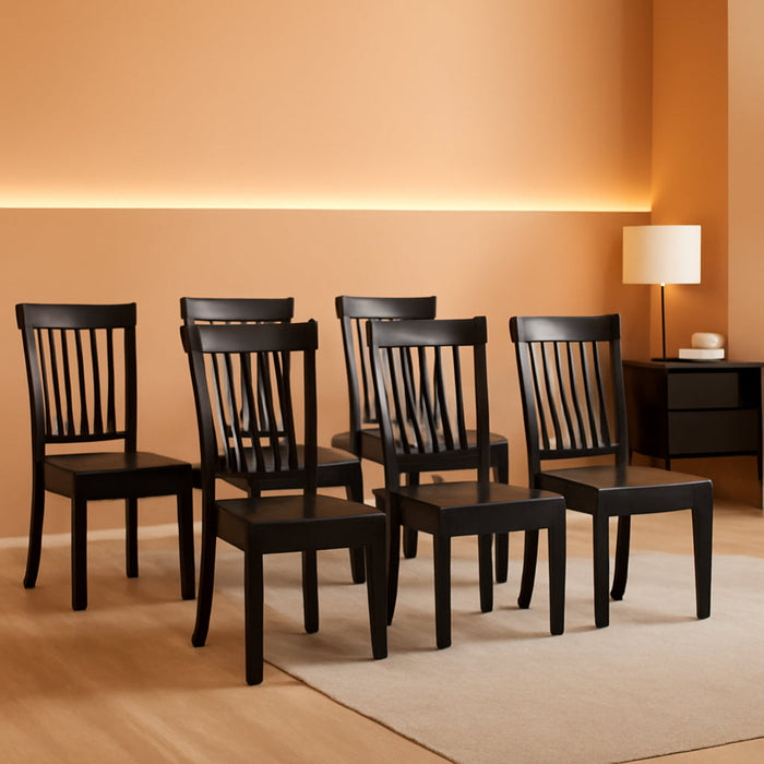 Wooden Dining Chairs Set of 6, Spindle High Back Windsor Kitchen Side Chair, Farmhouse Dining Chairs for Kitchen and Dining Room, Dark Brown