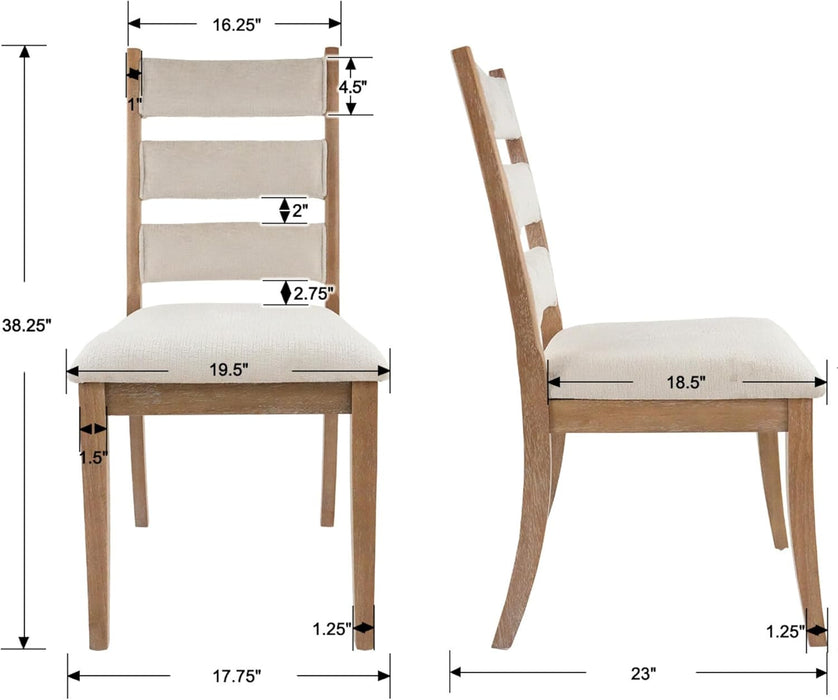 Dining Chairs Set of 6 Farmhouse Kitchen Chairs with Upholstered Cushion Back and Seat Ladder Back Side Chairs for Dining Room Living Room Restaurant(Brown Frame, Chenille Beige)