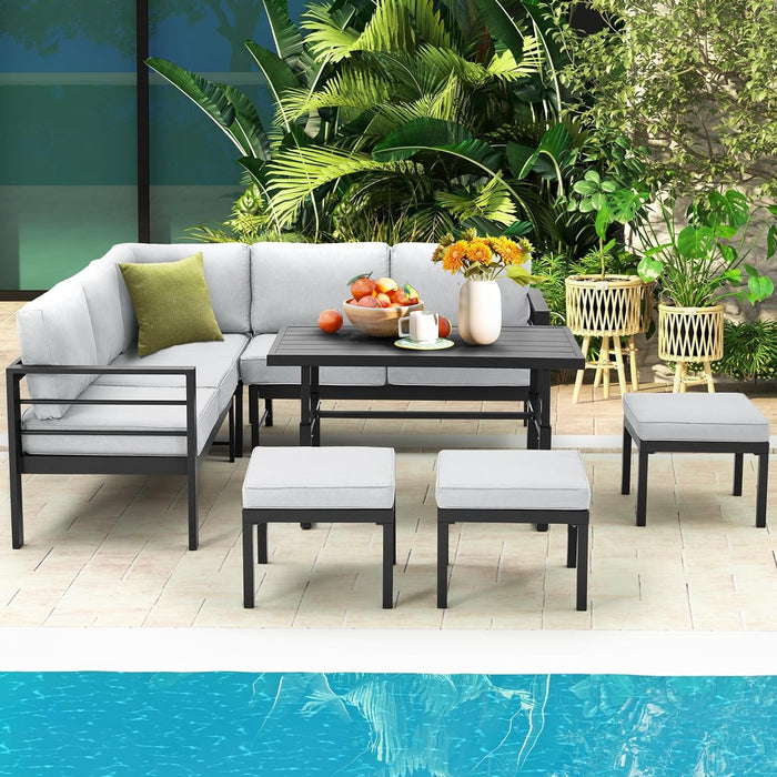 All Weather Aluminum Frame Patio Conversation Set, 7 Pieces Outdoor Patio Furniture, Patio Furniture Set, Outdoor Patio Set for Lawn, Garden, Balcony, Poolside, Conversation Set(Grey