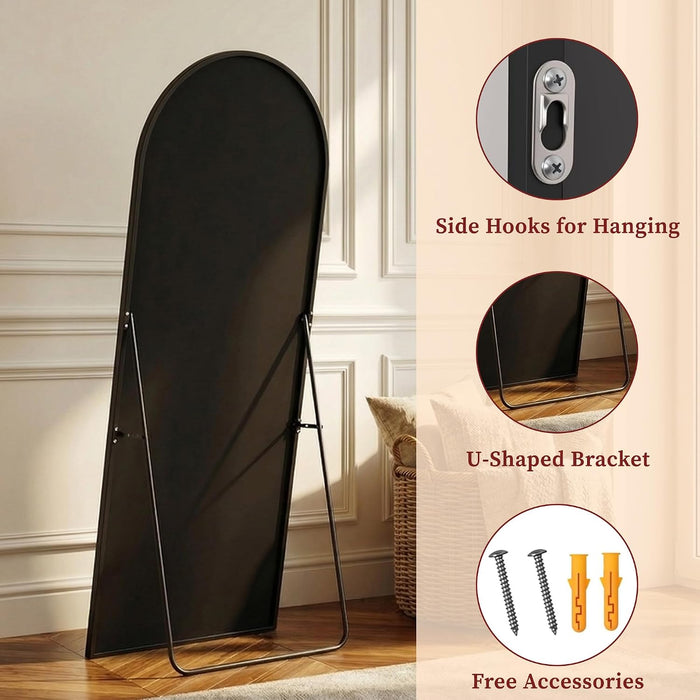 71"×32" Oversized Arched Full‑Length Mirror, Black Floor Mirror
