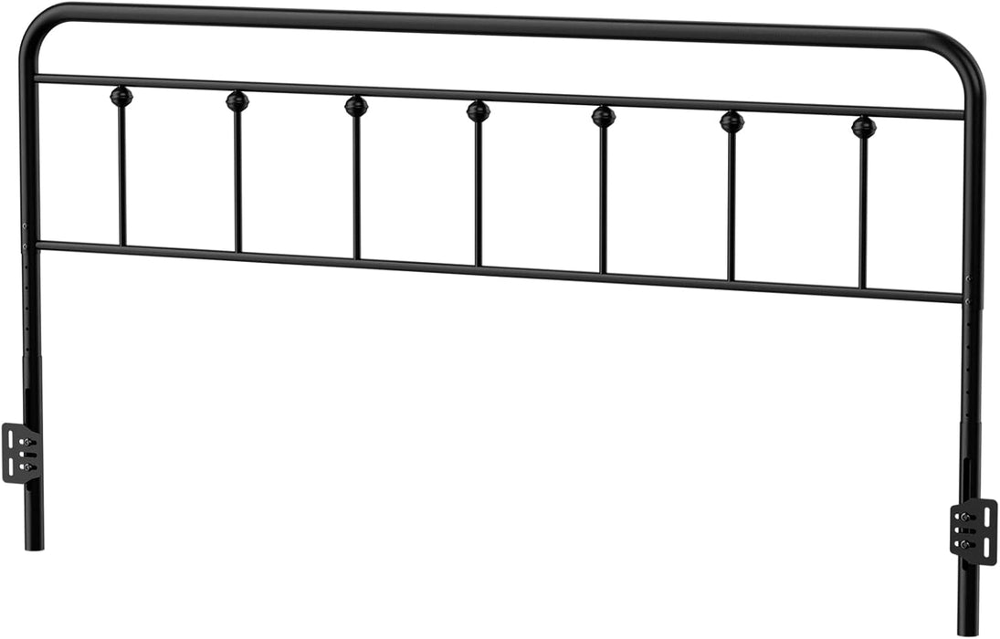 Metal King Size Headboard Only, Adjustable Height, Steel King Headboard with Bed Frame Brackets Adapter, Farmhouse Victorian Style, Easy Assembly, Black