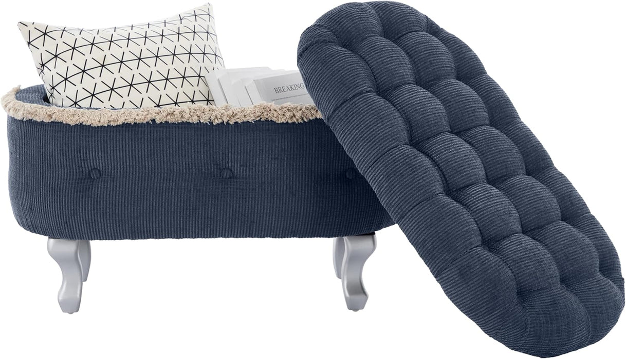 29.5" Ottoman with Storage Upholstered Foot Stools for Living Room,Bedroom,Entryway-Blue