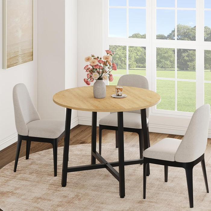 31.5 Inch round Dining Table for 2-4, Small Kitchen Dining Room Table for Space Saving, Wood Circle Kitchen Table with Sturdy Metal Frame (No Chairs)