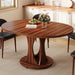 59" Extendable round Dining Table for 6-8, Kitchen Table with Sturdy Double Arc Base & Backboard Clasp Desktop, Mid-Century Modern Dinner Table, Kitchen Dining Room, Space Saving, Walnut