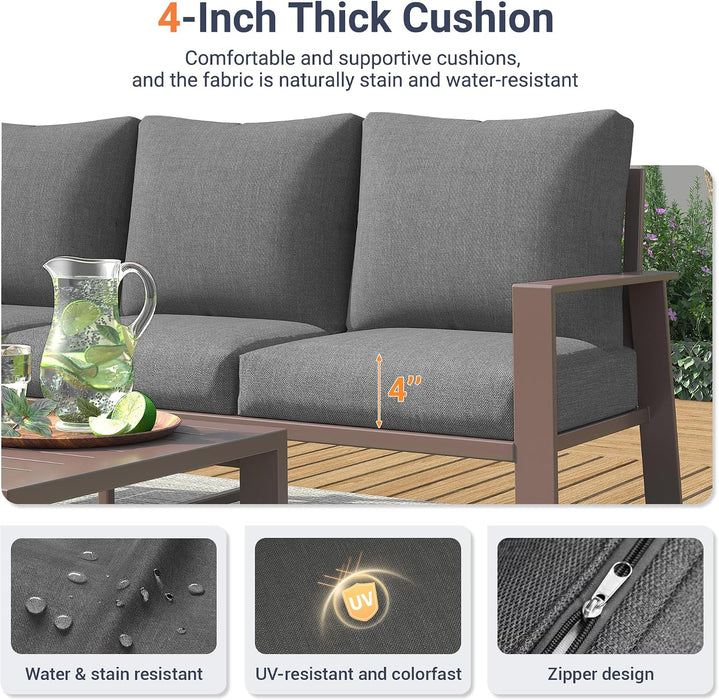 Aluminum Outdoor Patio Furniture Set 7-Seat Metal Patio Conversation Sets with Coffee Table and Water-Resistant Cushions, Modern Patio Sectional Sofa for Porch, Deck, Backyard, Poolside