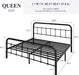 Queen Metal Bed Frame with Victorian Iron-Art Headboard, Black