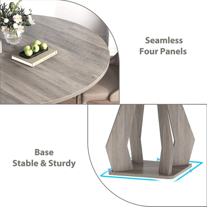 Round Dining Table for 4-6, Farmhouse Kitchen Table, Grey, 47 Inch | Modern Circle Dining Table with Wood Top, Wood Dinner Table with Wooden Pedestal Base for Dining Room, Living Room,Office