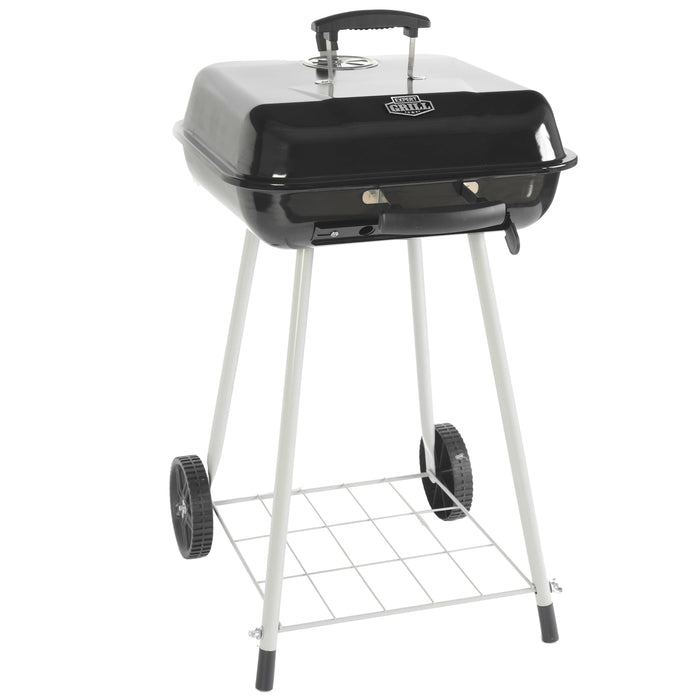 17.5" Square Steel Charcoal Grill with Wheels, Black, New