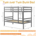 Bunk Bed Twin over Twin, Solid Wood Bunk Bed with Sturdy Ladder & 12 Inch Safety Guard Rails, Twin Size Wood Bed Frame for Dormitory, No Box Spring Needed, Bunk Beds for Kids Teens,Grey