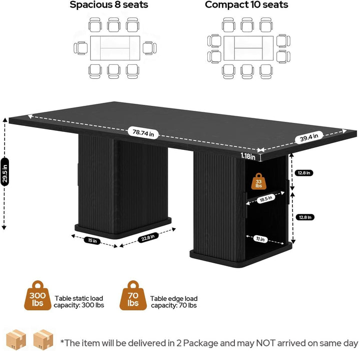 78.7" Rectangular Dining Table for 6/8/10, Kitchen Dinner Table, Black