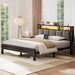 Full Size Bed Frame with LED Lights and Charging Station, Grey