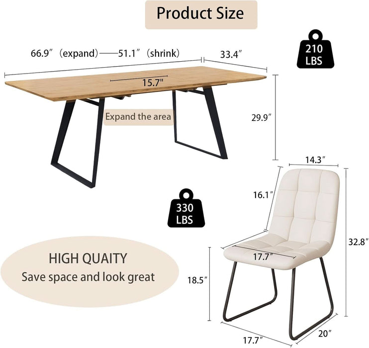 67" Expandable Dining Table Set with Chairs – Modern Rectangular Wooden Table, Space-Saving Multifunctional Furniture for Kitchen, Apartment, or Small Dining Room