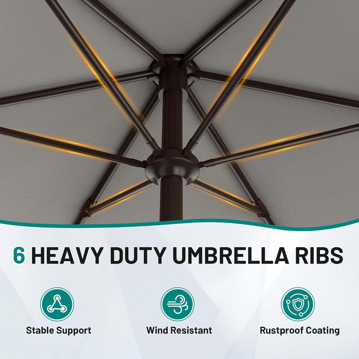 7.5FT Patio Umbrella Table Market Umbrella with 6 Sturdy Ribs, Button Tilt/Crank Heavy-Duty round Outdoor Umbrellas for Garden, Deck, Backyard,And Pool, Foggy Gray