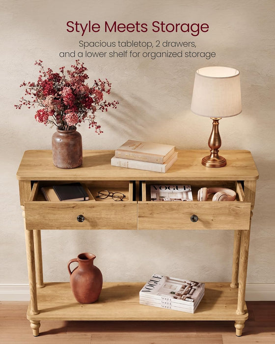Mariel Collection - Console Table, Narrow Entryway Sofa Table with Drawers and Shelf, Solid Wood Legs, Mid-Century Modern, for Hallway Doorway Living Room, Natural Brown ULNT139K301S