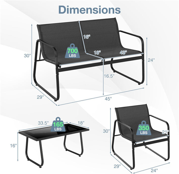 Stylish Outdoor Conversation Set with Tempered Glass Table and Ergonomic Seating for Patio, Garden, or Balcony Use