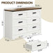 47" Farmhouse 6-Drawer Dresser for Bedroom, Pure White + Walnut