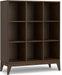 Harper 52" Tall Solid Wood 9-Cube Bookcase in Walnut Brown | Mid-Century Modern Cube Organizer with Angled Frame and Tapered Legs for Living Room or Office; Bookshelf, Shelving Unit.