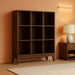 Harper 52" Tall Solid Wood 9-Cube Bookcase in Walnut Brown | Mid-Century Modern Cube Organizer with Angled Frame and Tapered Legs for Living Room or Office; Bookshelf, Shelving Unit.