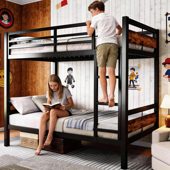 Twin Over Twin Metallic Bunk Bed VintageRusticBrown