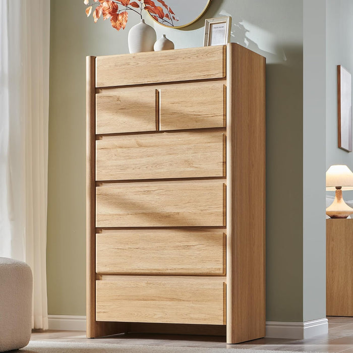 Modern 7 Drawers Dresser for Bedroom, 54.7" Tall Dresser-Natural