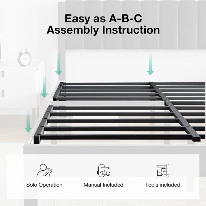 King Bed Frame with Piano Keys Headboard and Footboard, Metal Platform Bed Frames King Size, No Box Spring Needed, Easy Assembly, Steel Slats Support, Velvet Black