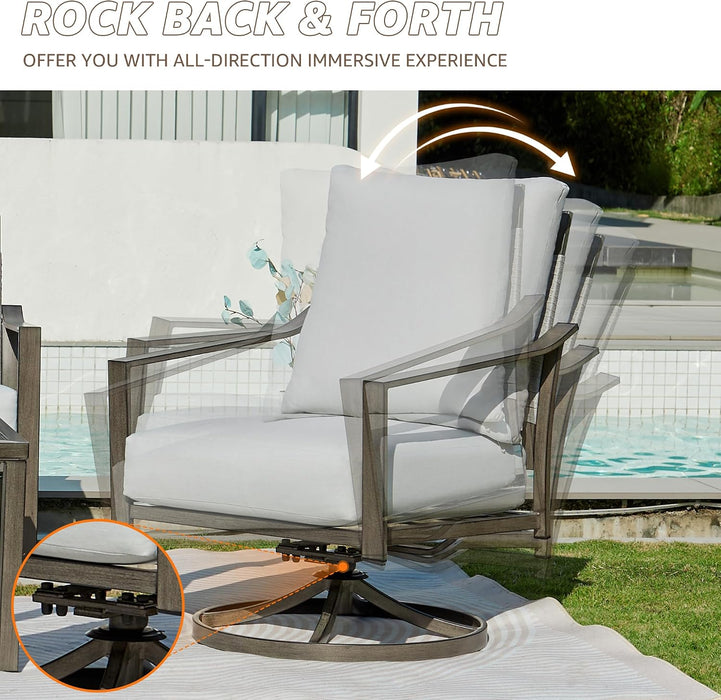 4 Piece Rope Back Patio Furniture Set, 2 Swivel Rockers